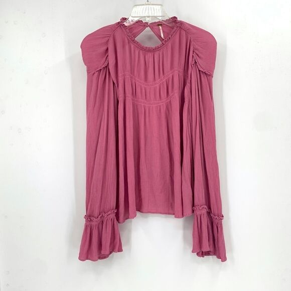 FREE PEOPLE Scoop Neck Peasant Blouse Bell Sleeves - Picture 1 of 14